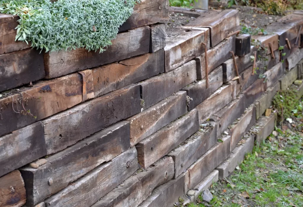 Aged Timber Retaining Wall